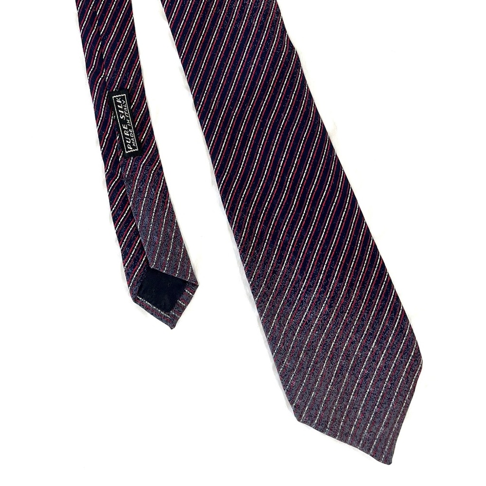 Roberto Carlo VNTG Italian Silk Tie Red, White, Black Pinstripe